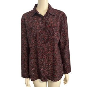 Mossimo Red Printed‎ Button Long Sleeve Collar Shirt Womens Size Small Pockets